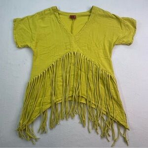 Oh My Gauze! - Bright Lime/Yellow Cotton Blouse with Fringe - Women’s - S/M/L